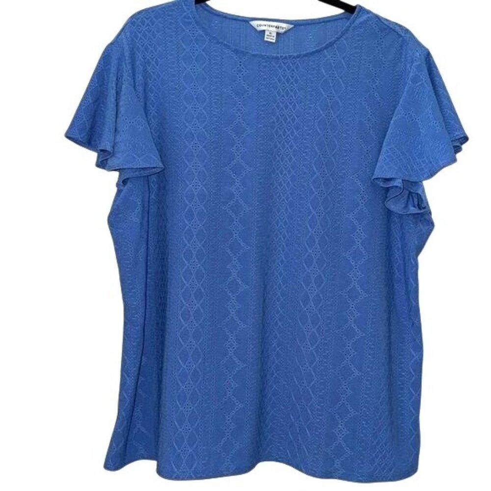 Counterparts Blue Short Sleeve Textured Knit Top XL 95% Polyester 5% Spandex Wom